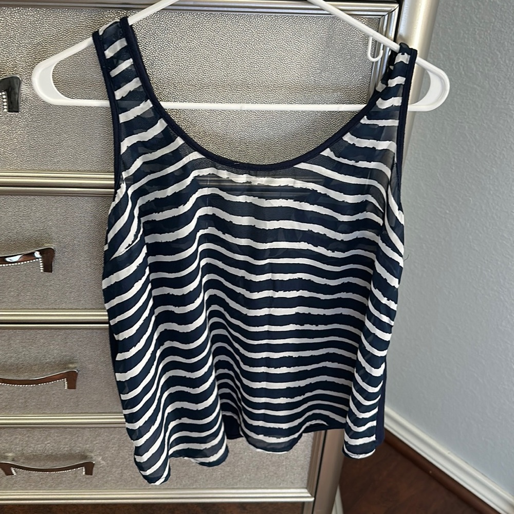 Size XL semi-sheer striped blue tank top
